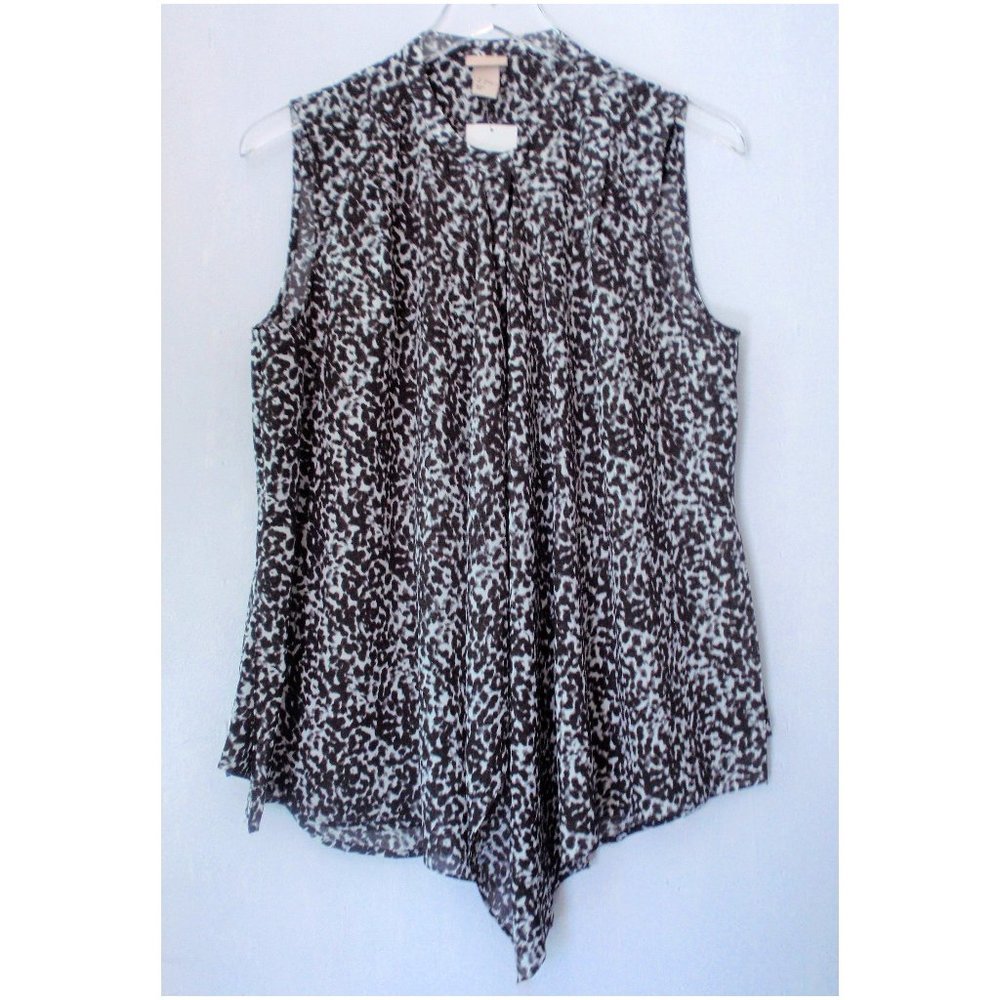 H&M BLACK WHITE ABSTRACT DOT WATERFALL SLEEVELESS BLOUSE 12 NWT